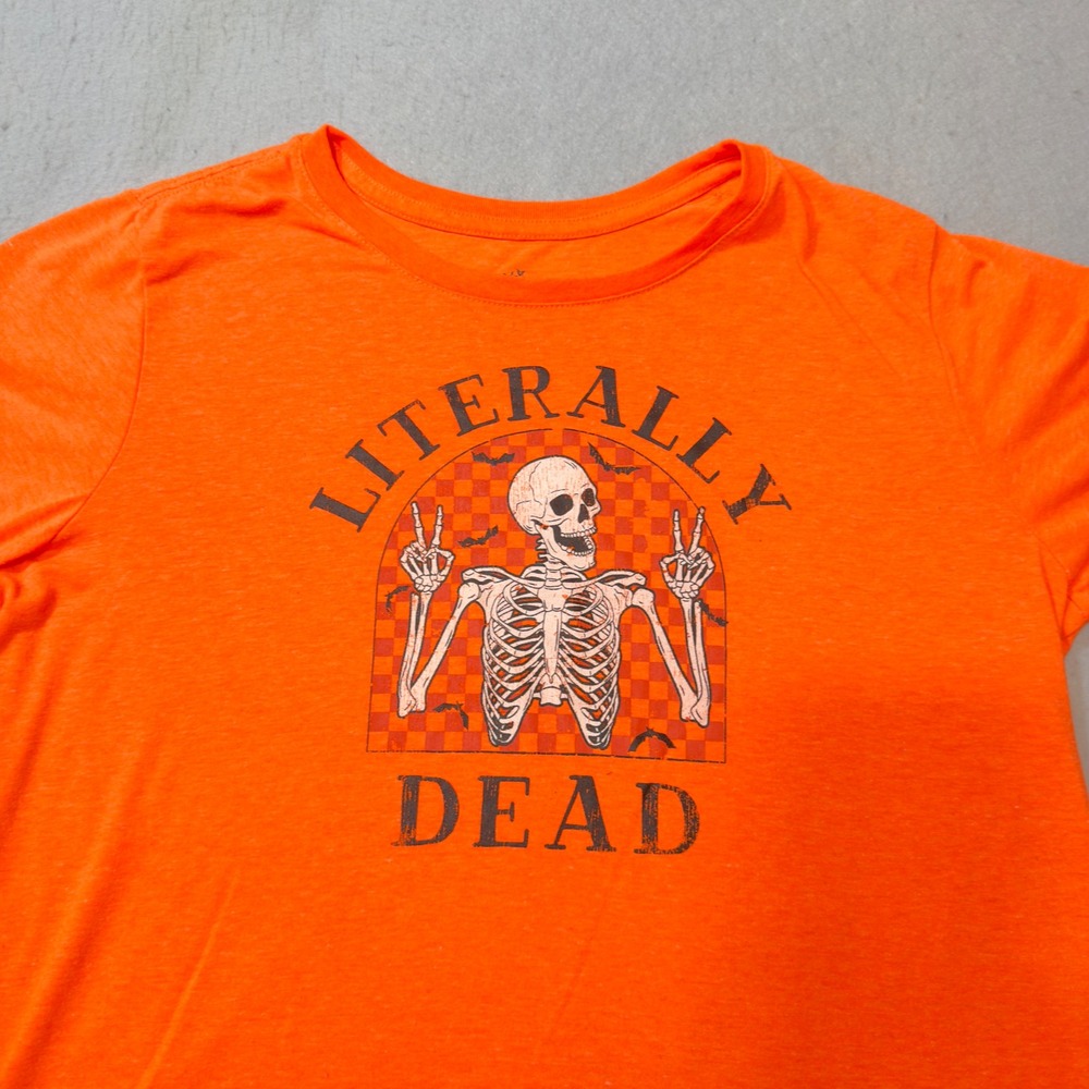 Way to Celebrate Halloween Shirt Girls XL Orange Good Literally Dead Skeleton